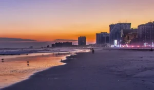 Atlantic City shoreline and skyline at dusk, part of the Southern New Jersey and Jersey Shore commercial parking lots served by Pothole Repair
