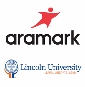 Logos of Aramark and Lincoln University, representing partnerships in service and education, relevant to PotholeRepair.com's commitment to quality and customer satisfaction.