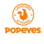Popeyes Louisiana Kitchen logo featuring a stylized chicken graphic and the year 1972, representing the brand's identity in the context of service and efficiency.